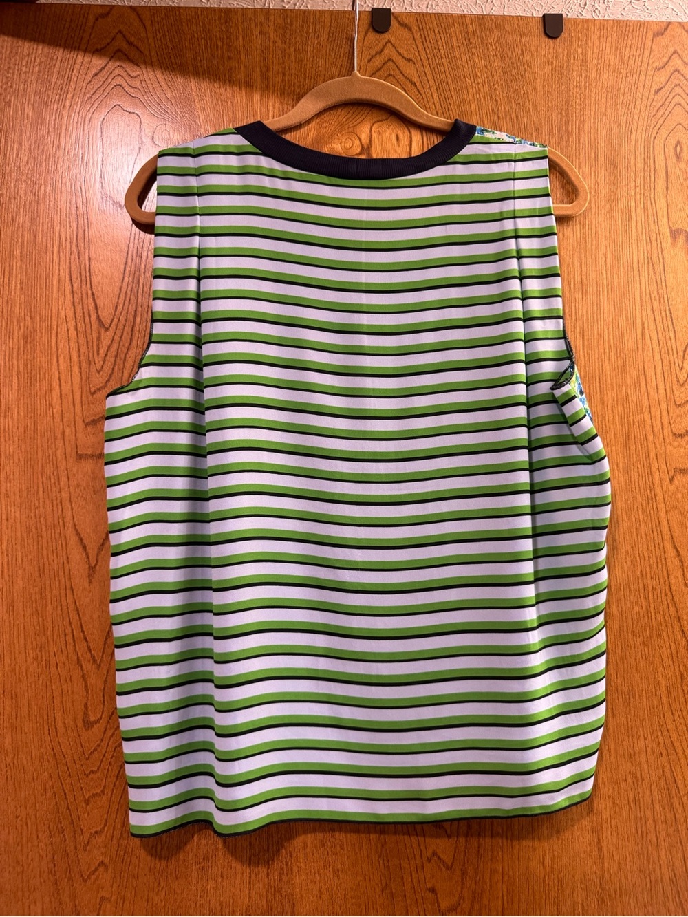 Cabi Floral (striped back) Knit Sleeveless Top in Blue & Green - Picture 6 of 9
